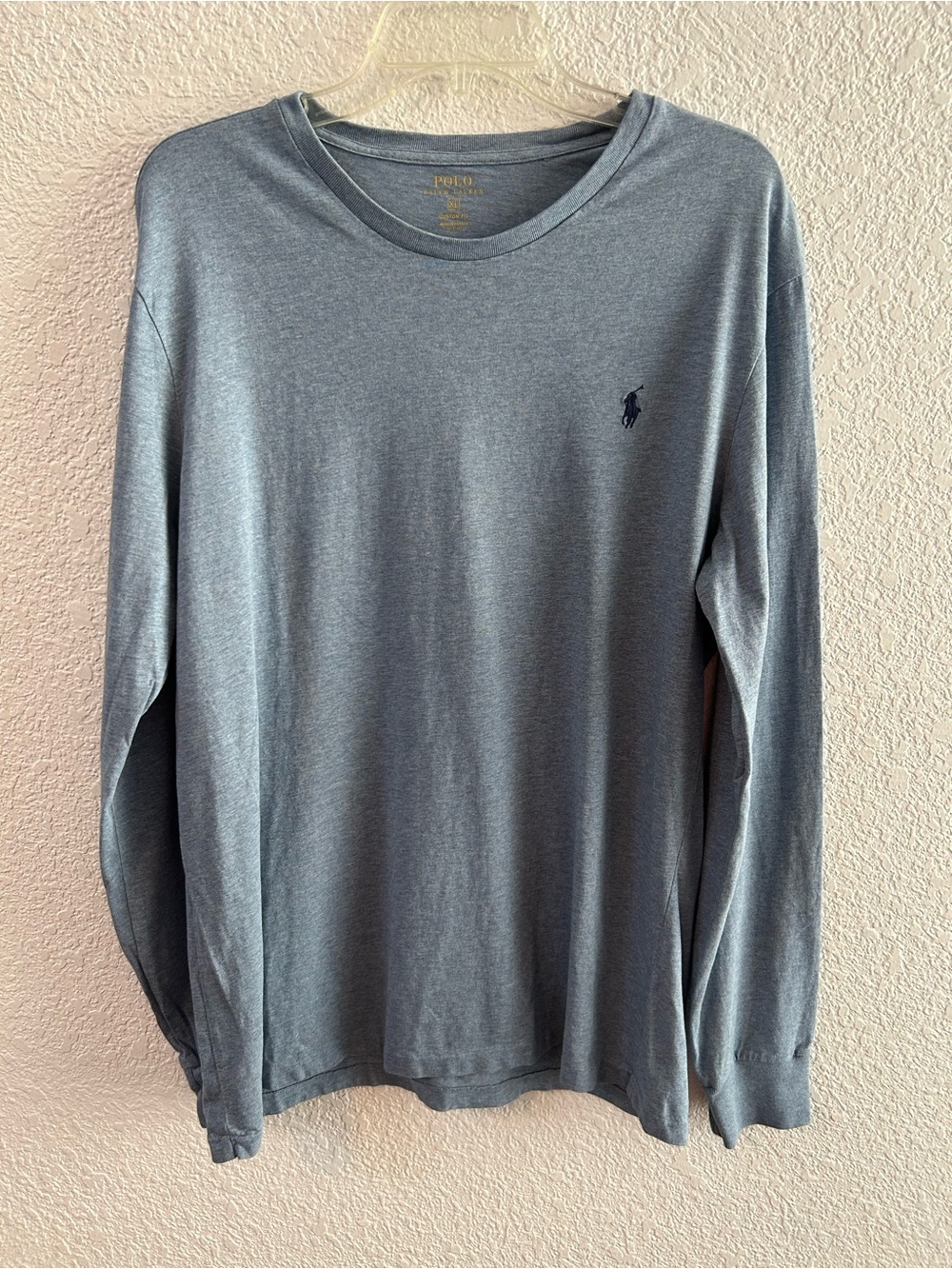 Polo Ralph Lauren Long Sleeve Tee XL Gray Blue Custom Fit Relaxed Casual